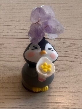 Cute Penguin Figurine with Amethyst Crystal Accent